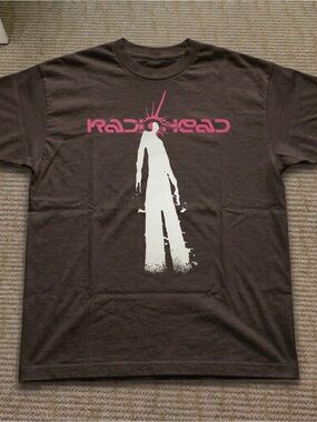 Gildan Radiohead Graphic T-Shirt - Brown with Pink & White Print
